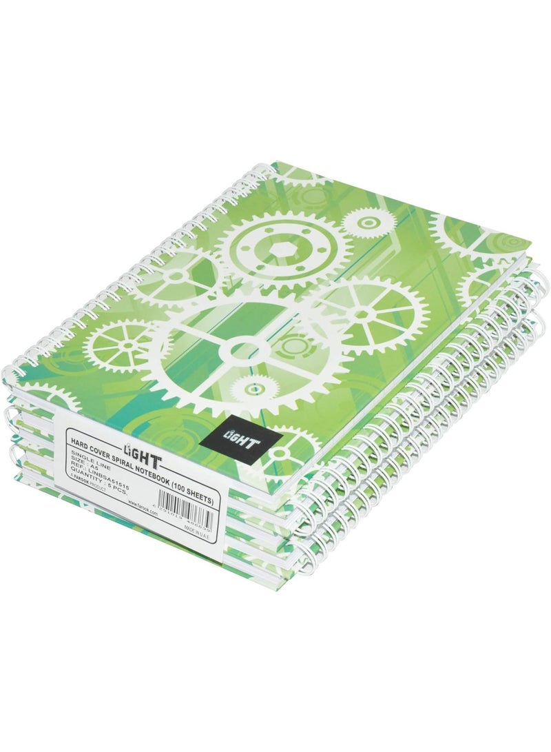 FIS Light 5-Piece Spiral Hard Cover Notebook, Single RuLED (100 Sheet) A5 Size - LINBSA51515 - Image 1